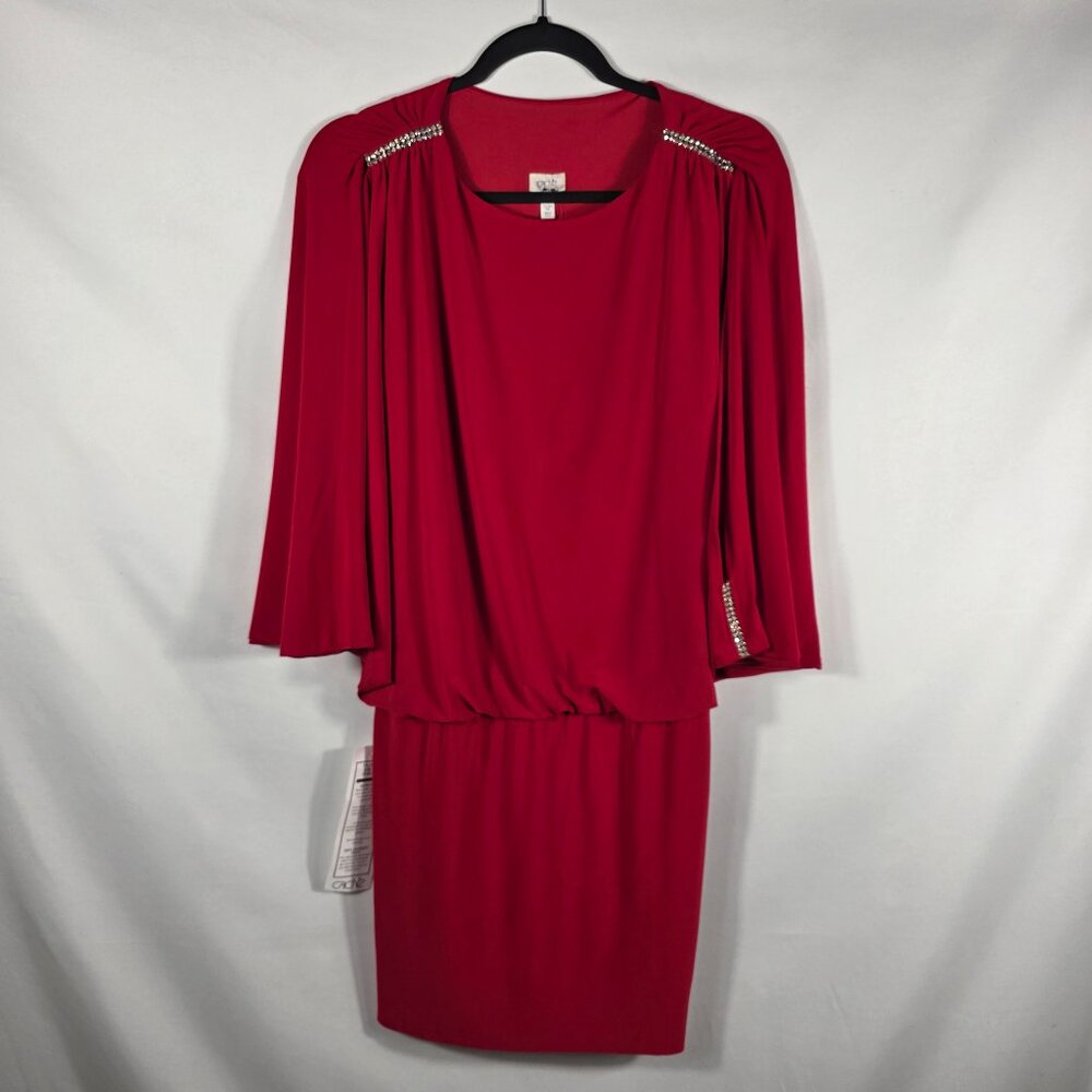 1990's Cache Red Blouson Dress Women's Size Medium Dolman Slit Sleeves NEW